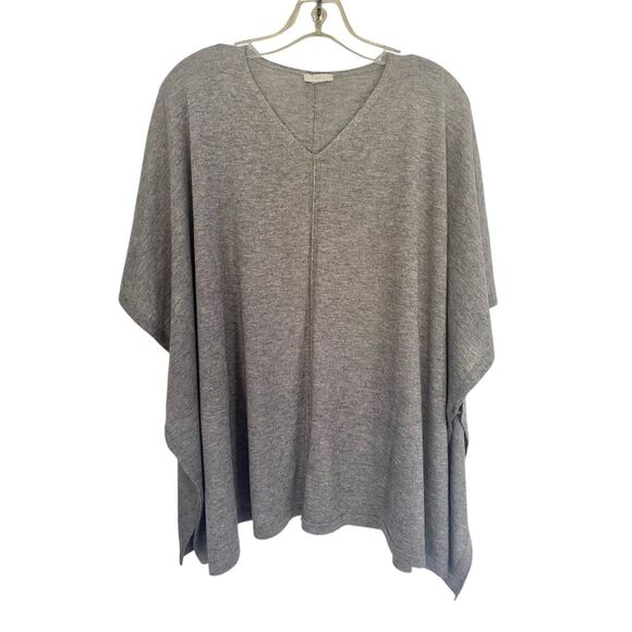 J. Jill Heather Grey  V Neck Fine Merino Wool Poncho OS - Picture 1 of 5